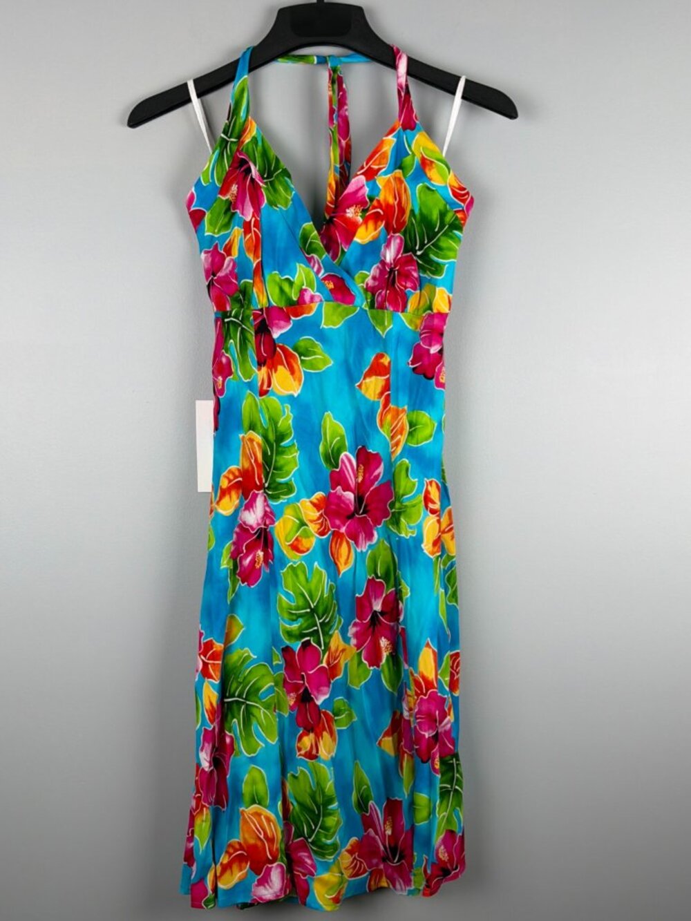 Vintage Two Palms Hawaiian Dress Women M Halter Wiggle Rockabilly Beach Tropical